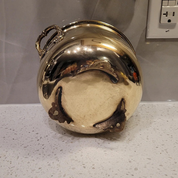 Vintage Brass Pot Planter Cachepot  Ornate Handles Footed - Picture 3 of 5